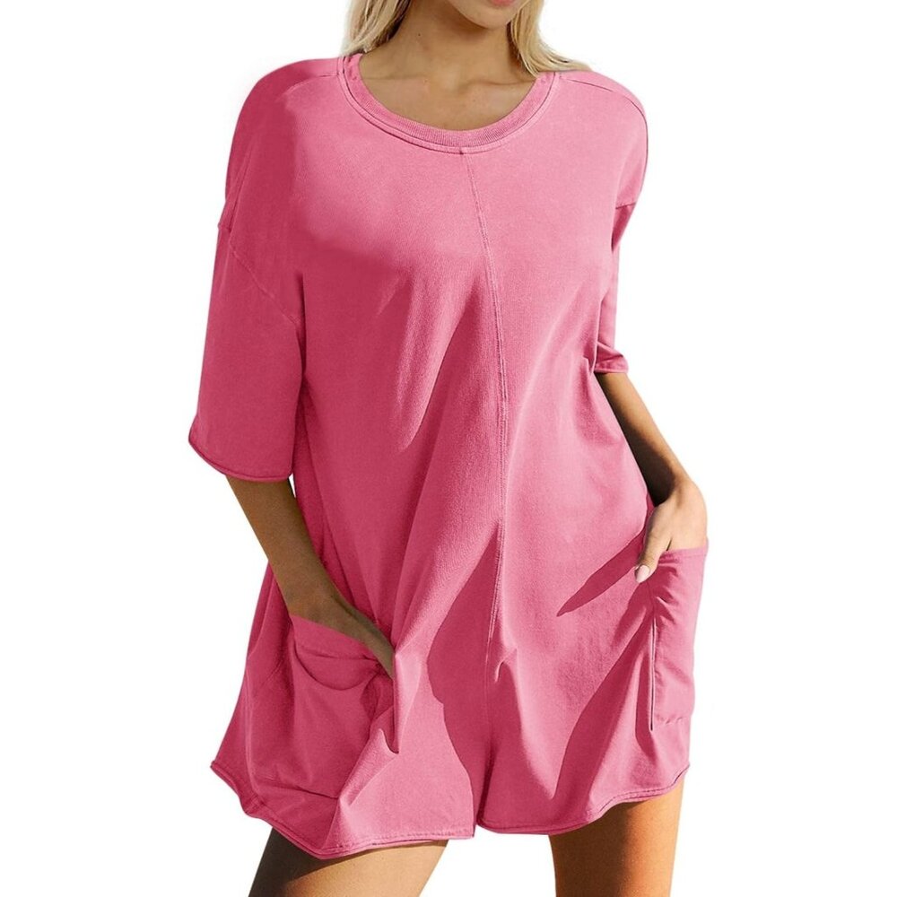 Ugerlov Women's Casual Rompers Half Sleeve Short Jumpsuits Athletic Scoop Neck